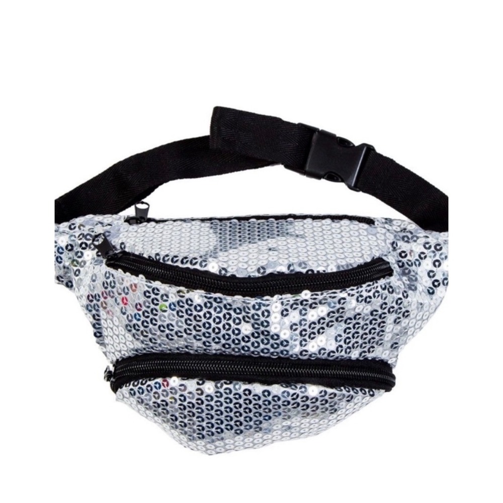 Sparkling Sequin Fanny Pack Belt‎ Bag Silver Glitter Festival Bum Pouch